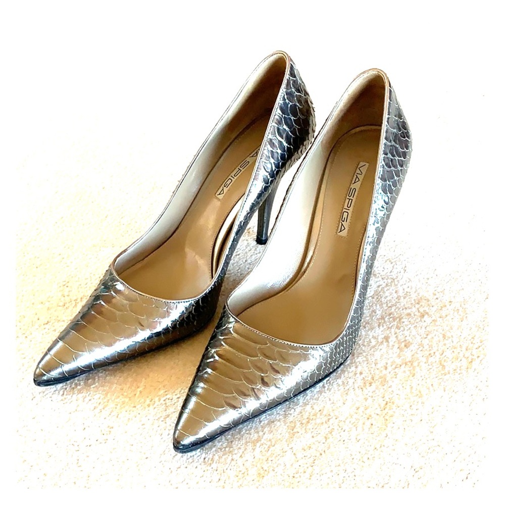 Via Spiga Gold Snakeskin Pumps